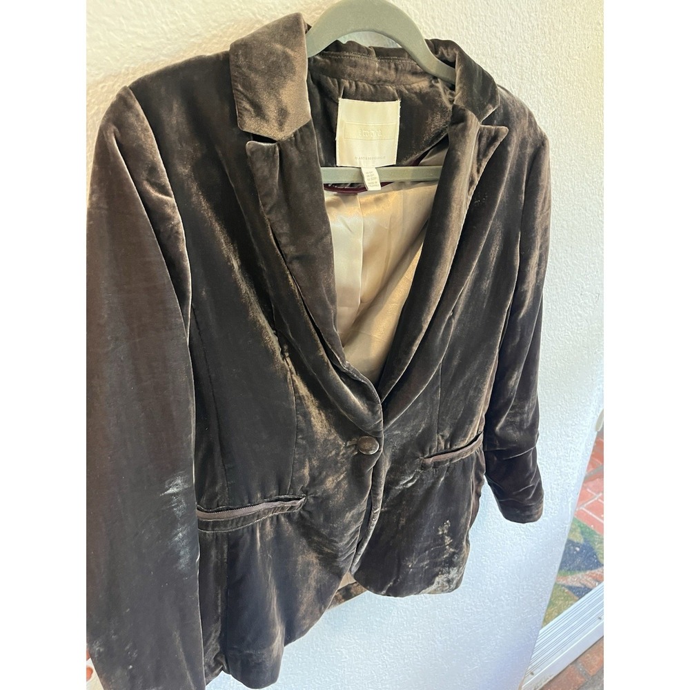 Anthropologie Ett:Twa Blazer Womens 0 Gray Crushed Velvet One Button Jacket